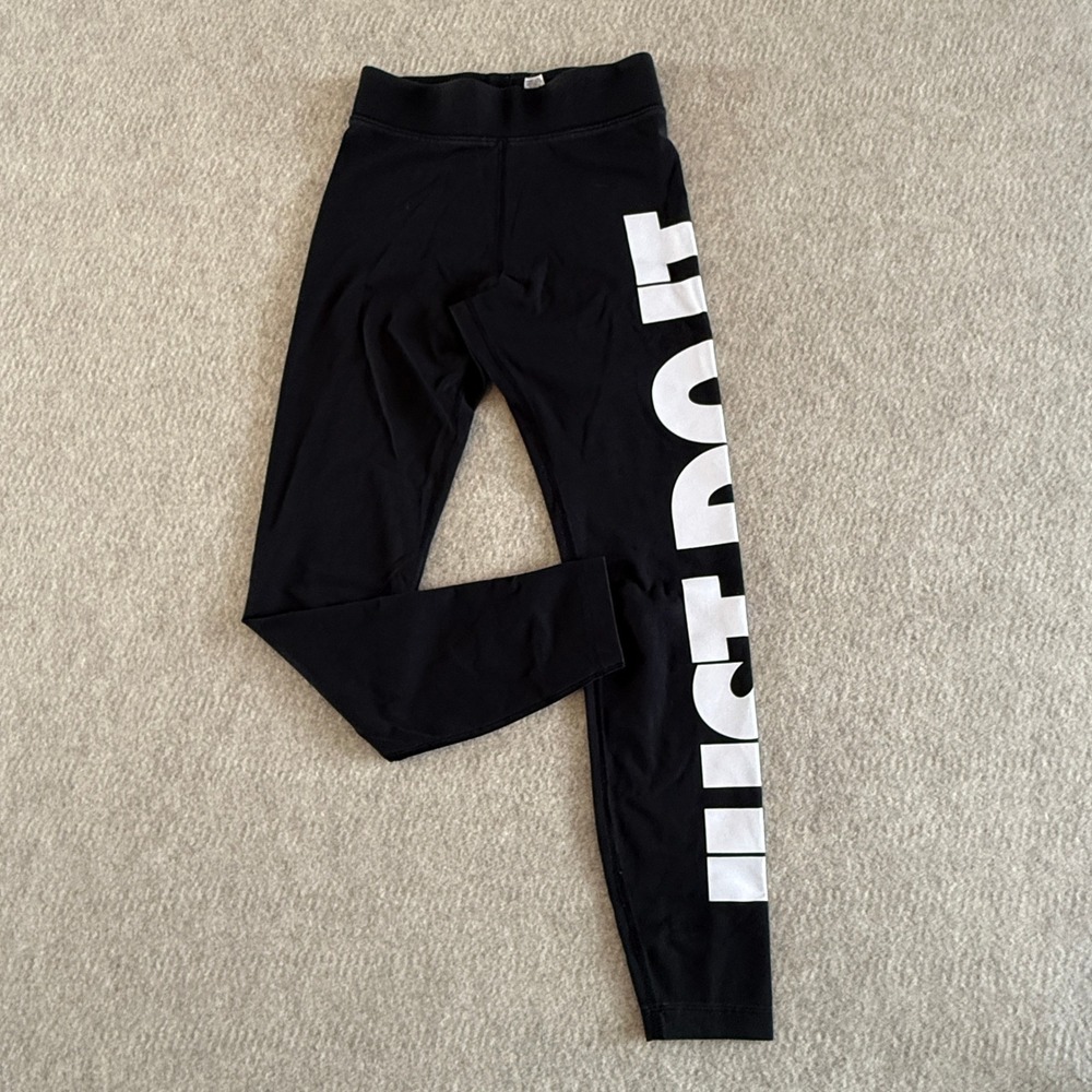 Nike Womens S Just Do It Leggings Black White Graphic Logo Spell Out Activewear